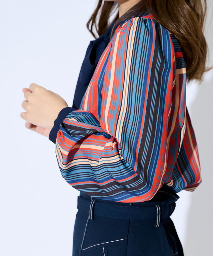 セール 20%OFF】オリジナルストライプボウタイブラウス