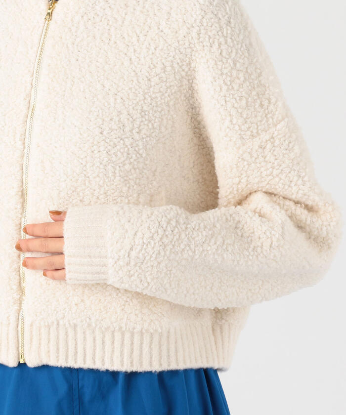 セール】ウールナイロンボア ジップアップカーディガン