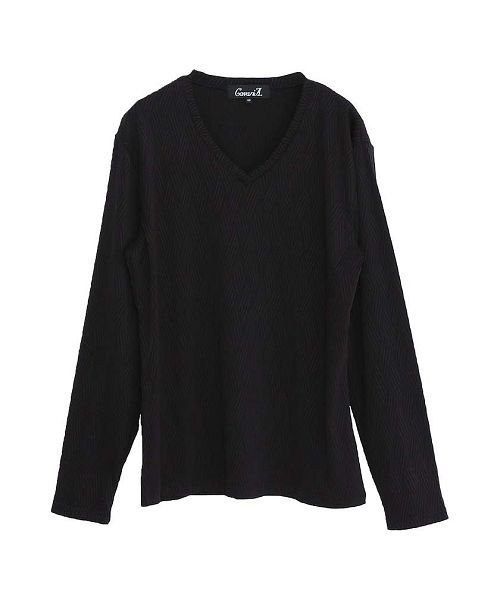 Cavaria ふくれバイヤス柄vネック長袖tシャツ メンズ ロンt バイアス柄 Vネック カットソー シンプル 総柄 トップスタイト 細身 上品 大人 カジュ キャバリア Cavaria D Fashion