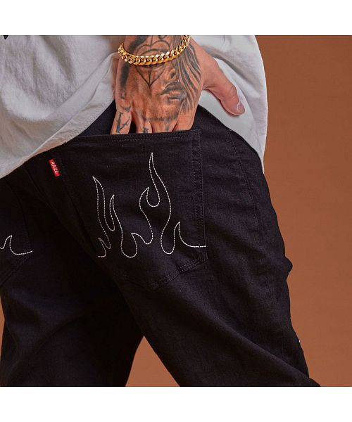 ラズ RAZZ RAZZIS 刺繍入りストレッチデニムパンツ メンズ