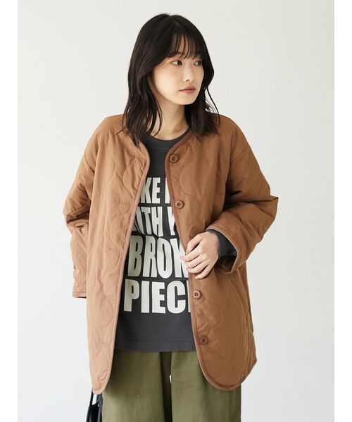 セール 50%OFF】【CASHPAD】ノーカラー中綿キルトブルゾン