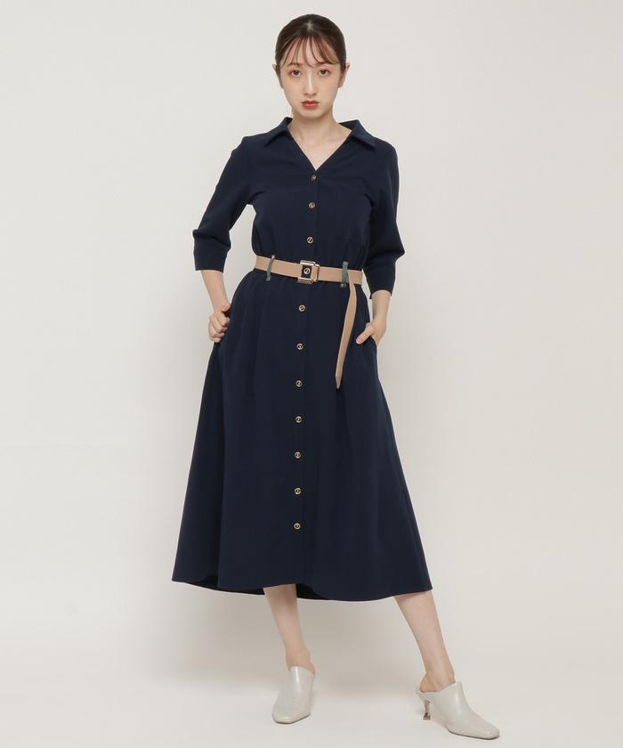セール 20%OFF】7分袖バイカラーシャツワンピ(504356845 セール 20%OFF】7分袖バイカラーシャツワンピ(504356845