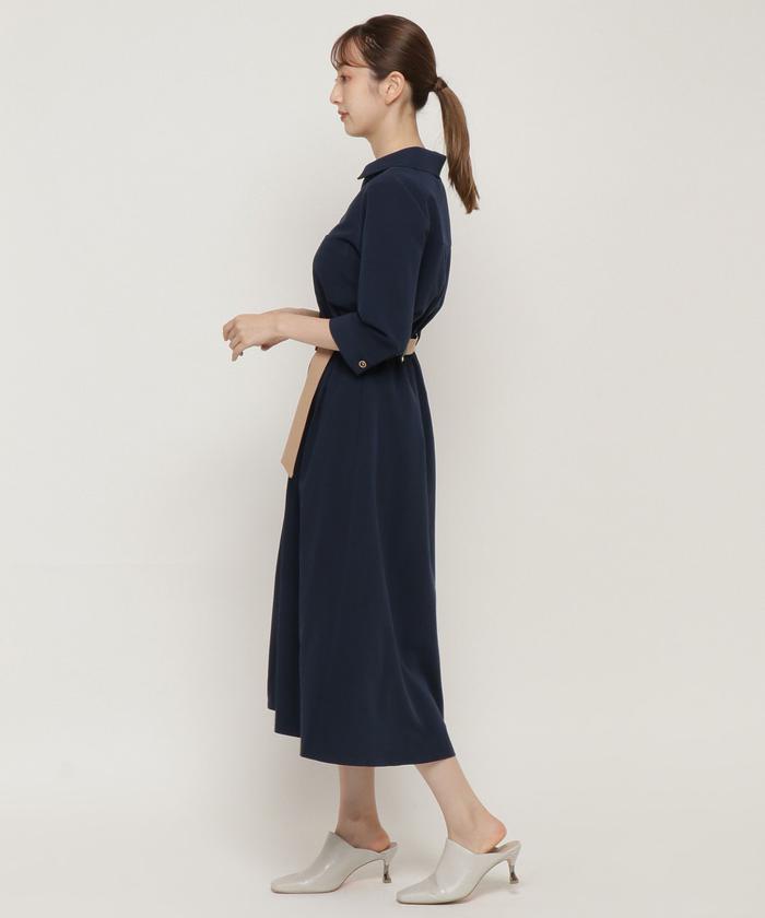 セール 20%OFF】7分袖バイカラーシャツワンピ(504356845 セール 20%OFF】7分袖バイカラーシャツワンピ(504356845