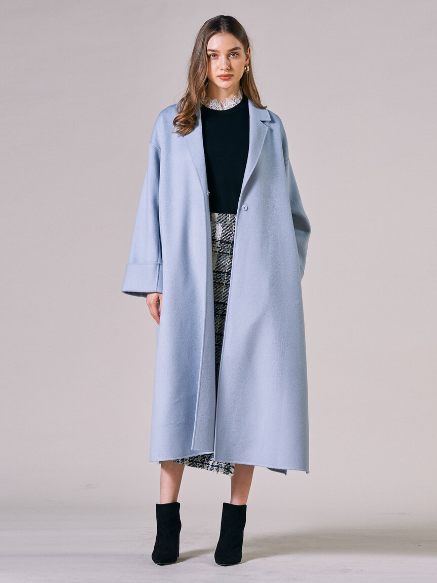 【美品】Viaggio Blu ノーカラーコートXL ブルー 15号 セール 60%OFF】ビアッジョブルー Viaggio Blu 【大きいサイズ