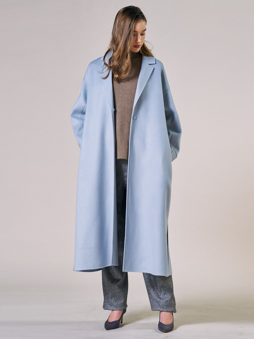 美品 BLUE BLUE ブルーブルーポップコーンロングダッフルコート 2日本製 BLUE BLUE JAPAN ｜ブルーブルージャパン｜インディゴオーバー