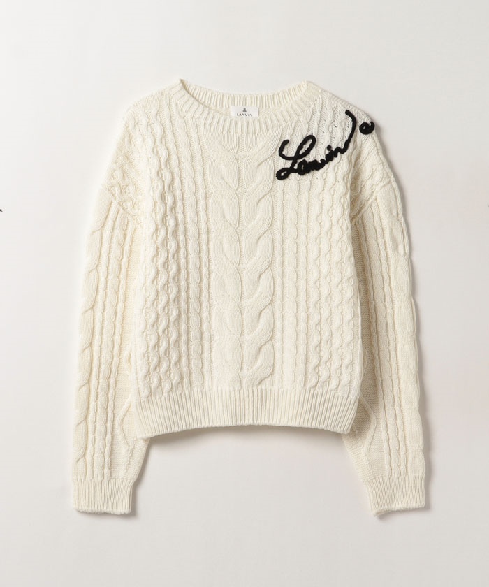 LANVINランバンエンブロイダリーケーブルニットロゴ刺繍オフホワイト