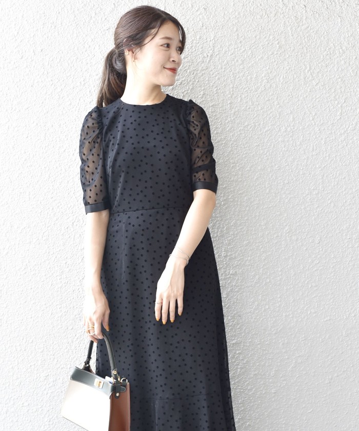 little black:ドットチュールロングワンピース◇(504355363