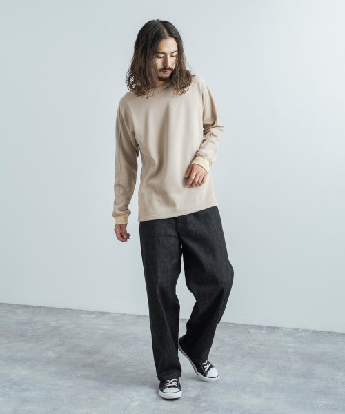 カットソー サーマルニット ハニカム 長袖Tシャツ メンズ レディース 日本製 カジュアル ボンバーヒート 爆暖 トレーナー スウェット 国産 スプリットスリー