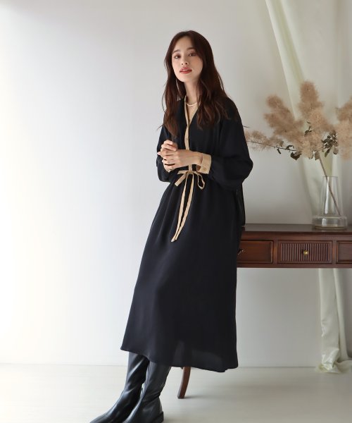 レトロ柄 無地配色ワンピース ブルーイースト Blueeast D Fashion レトロ柄 無地配色ワンピース ブルーイースト Blueeast D Fashion