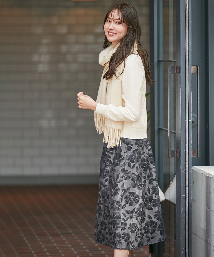 自由区　フラワージャガード　スカート　リバーシブル　紺　42　卒園入学　未使用品 セール 50%OFF】【美人百花コラボ】フラワージャガード