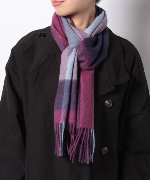 LANVIN en Bleu(ランバンオンブルー) カシミヤ１００％ブロックチェックマフラー