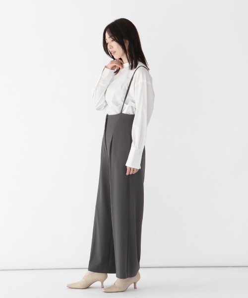 Aga 【手洗い可】細ストラップ サロペットワイドパンツ