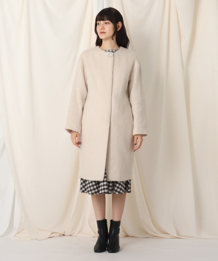 完売【美品】Couturebrooceブローチ付ループシャギーモヘヤコート ブローチ付き】ループシャギーモヘアコート