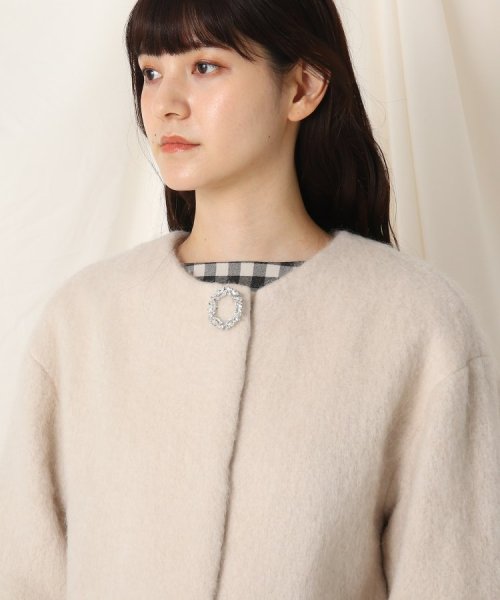 【ブローチ付き】ループシャギーモヘアコート
