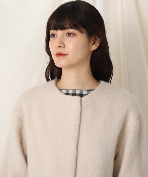 【ブローチ付き】ループシャギーモヘアコート