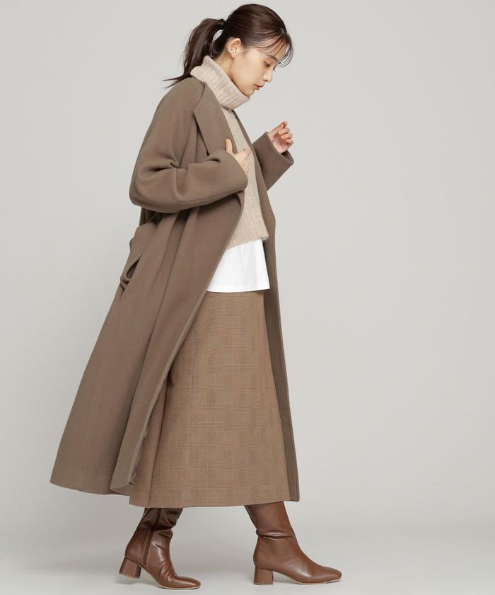 セール 20%OFF】ウールビーバーノーカラーベルテッドコート
