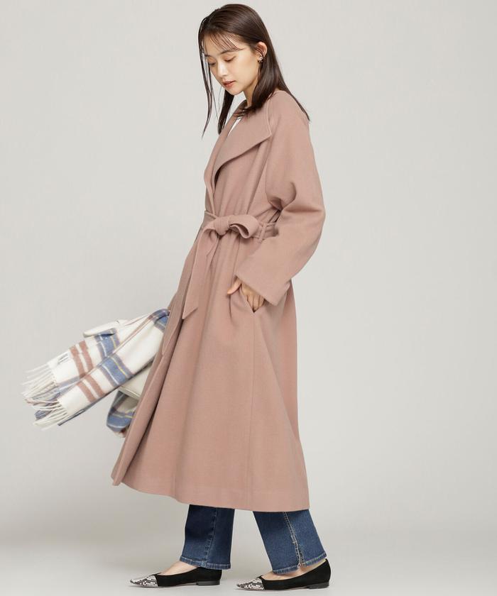 セール 20%OFF】ウールビーバーノーカラーベルテッドコート