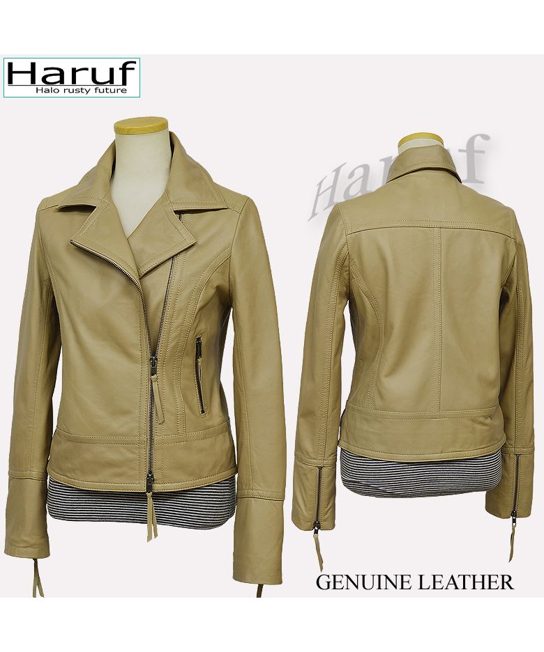 ☆希少カラー■Haruf/ハルフ■羊レザー■ライダースJKT■グリーン系■L☆ ハルフ Haruf 本革 レザージャケット ダブルライダース