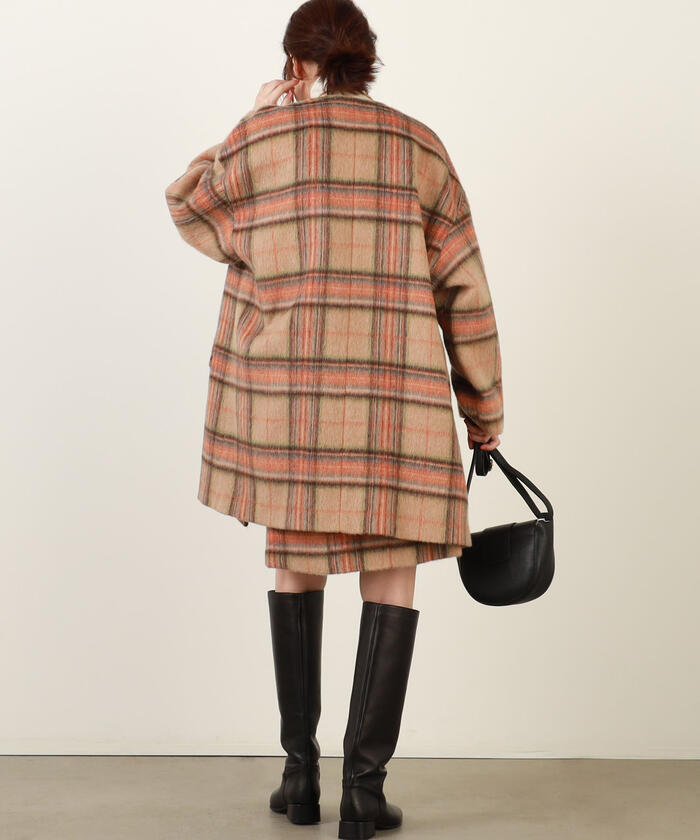 セール 30%OFF】チェックシャギーノーカラーコート(504348955 セール 30%OFF】チェックシャギーノーカラーコート(504348955