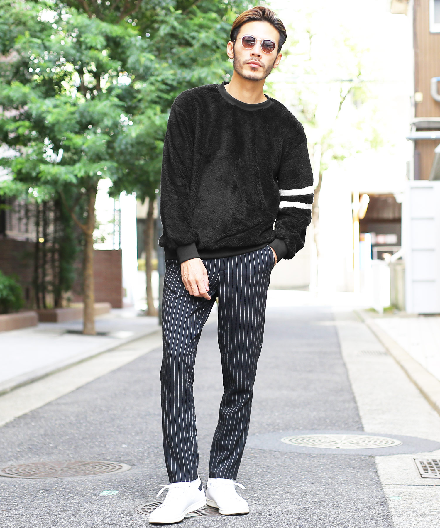 ジギーズショップ JIGGYS SHOP ライン入りボアクルーネック ジギーズショップ JIGGYS SHOP ライン入りボアクルーネック