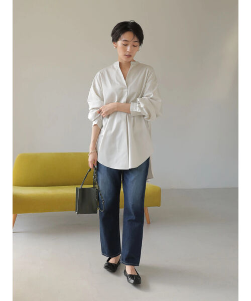 グレー バックボタン付きシャツ SETENS セール 50%OFF】綿サテンスキッパーバックボタンシャツ