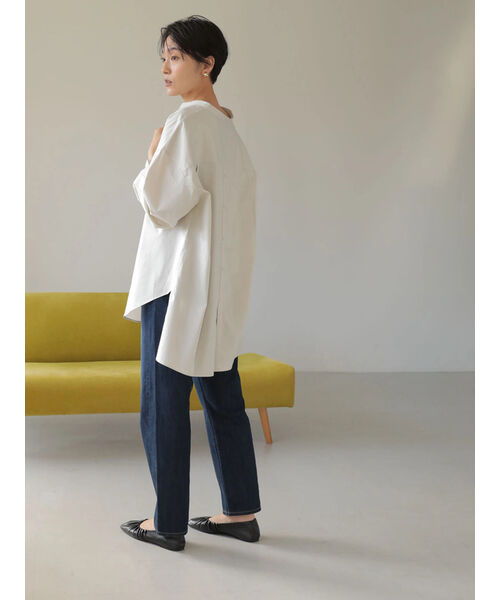 グレー バックボタン付きシャツ SETENS セール 50%OFF】綿サテンスキッパーバックボタンシャツ