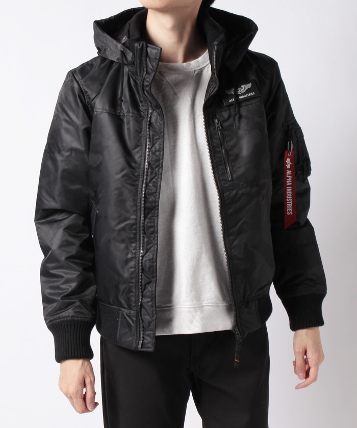 ALPHA】 アルファ フーデッド リブ ナイロンジャケットHOODED