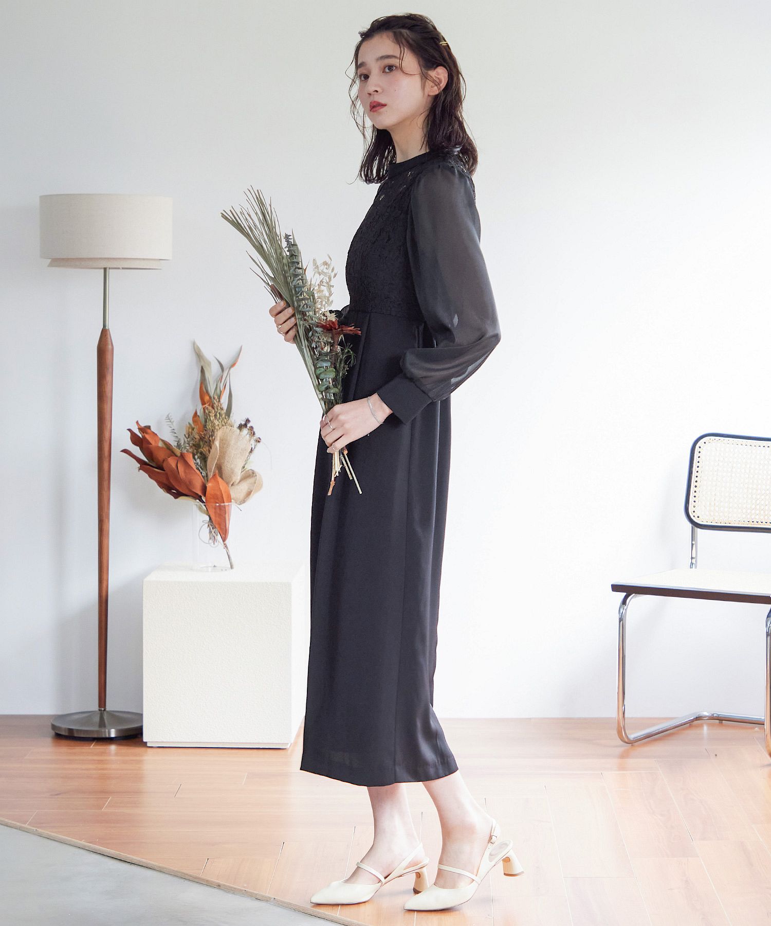 ニアナ niana ボトルネック レース×サテンドレス(504388711