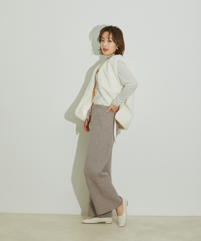 セール】【WEB限定】もっちりリブワイドニットパンツ(504389423