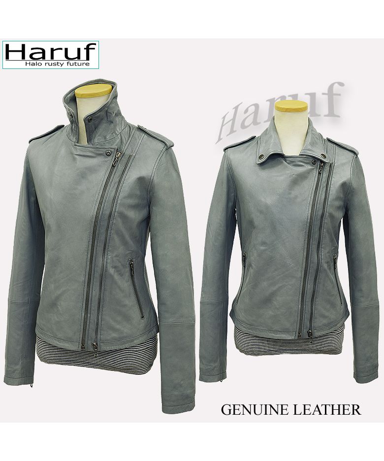 ☆希少カラー■Haruf/ハルフ■羊レザー■ライダースJKT■グリーン系■L☆ ハルフ Haruf レザージャケット ダブルライダースジャケット 革