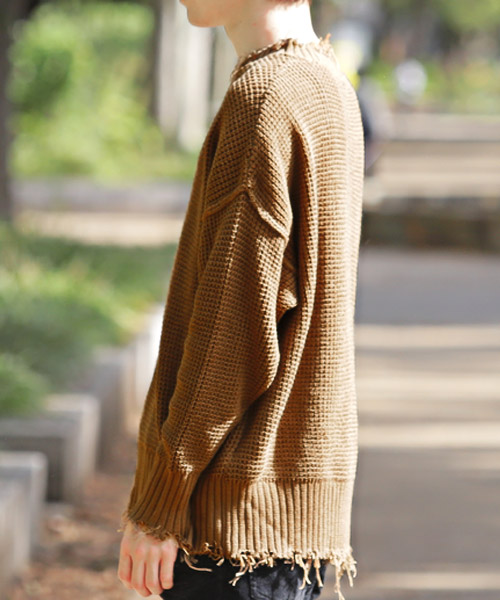 ラグスタイル LUXSTYLE ダメージ加工カットオフニット/ニット