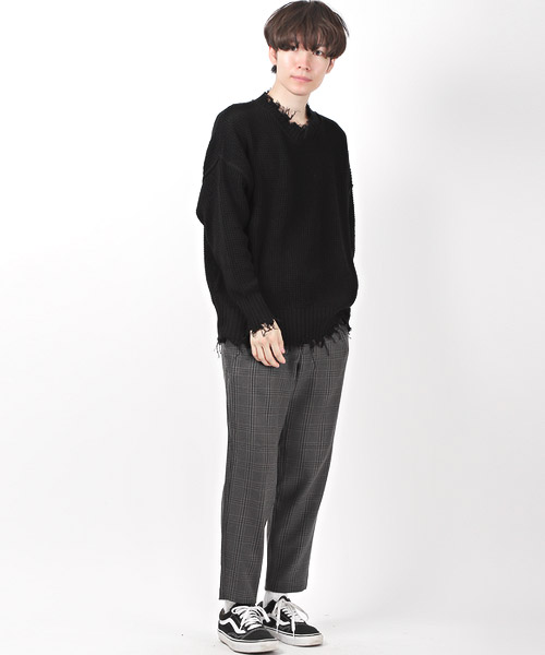 ラグスタイル LUXSTYLE ダメージ加工カットオフニット/ニット