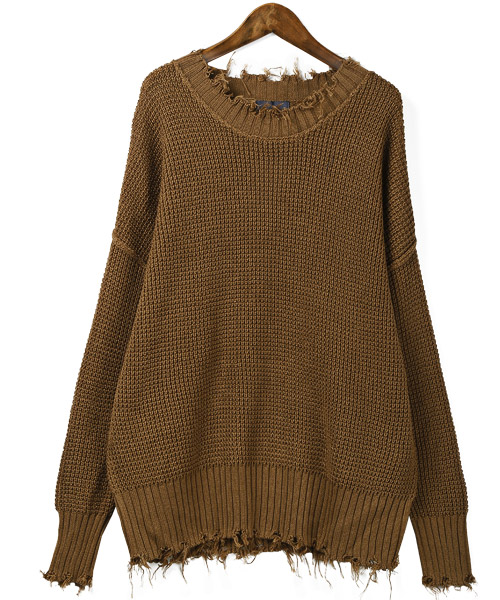 ラグスタイル LUXSTYLE ダメージ加工カットオフニット/ニット