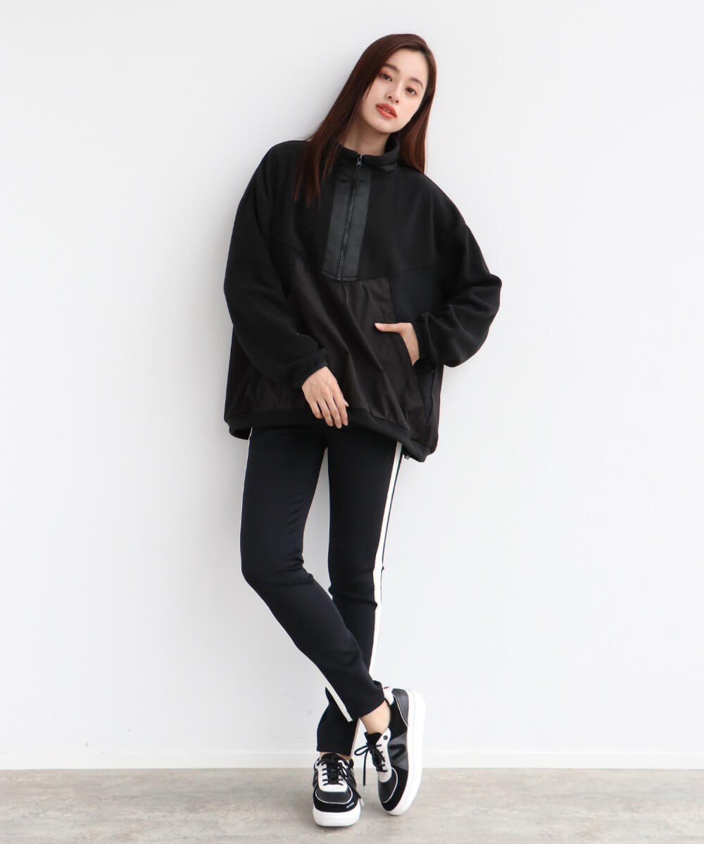 【再入荷！】 LASUD 【手洗い可】フリース異素材ハーフジップPO トップス