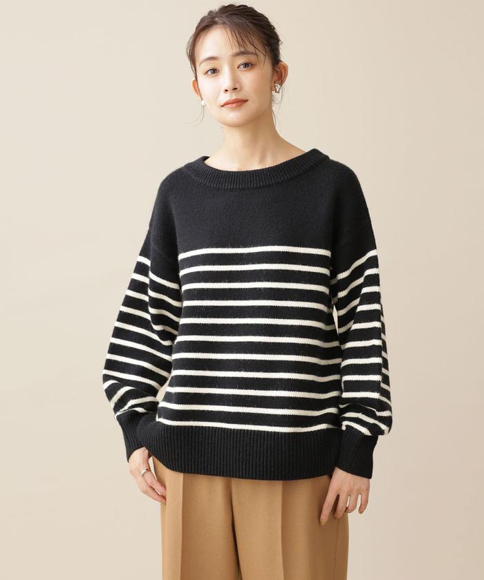 大きいサイズ レディース トップス ニット バイカラー ボーダー 柄 長袖 リブ ボートネック 秋コーデ 秋 春 冬 LL 2L 3L グリーン オレンジ ゴールドジャパン GOLDJAPAN 大きいサイズ レディース トップス ニット バイカラー