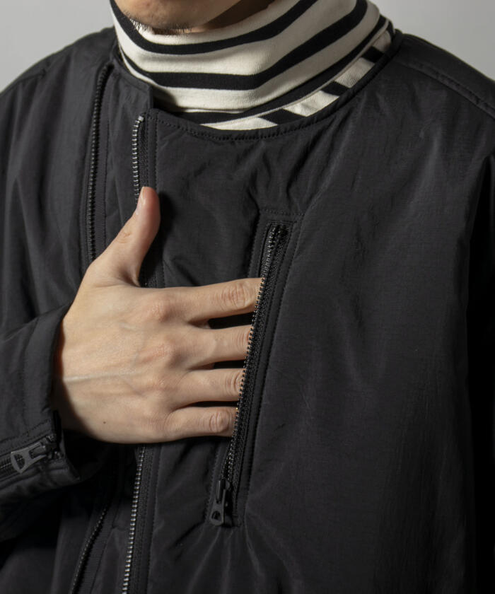 GLOSTER グロスター パデッド ノーカラー ライダース ブルゾン