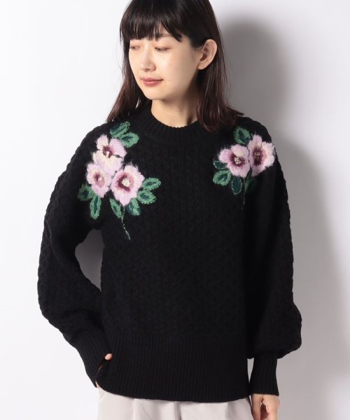 ◆オンラインショップ限定◆ウール/ナイロン フローラルエンブロイダリー ビショップスリーブセーター