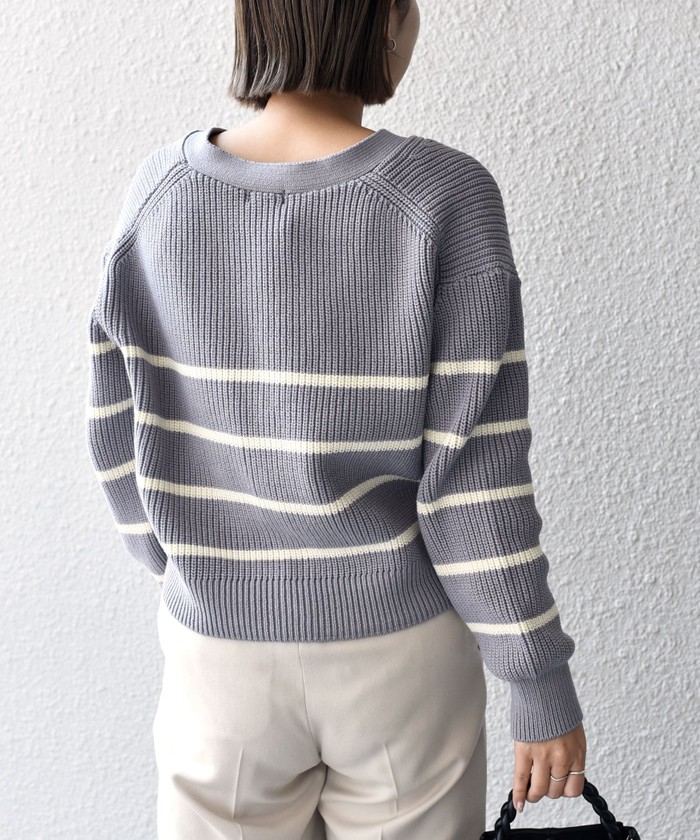 セール】*〈手洗い可能〉コットンボーダーカーディガン