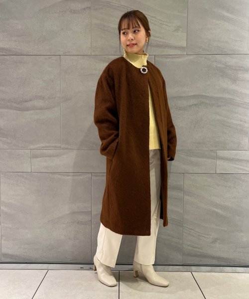 【ブローチ付き】ループシャギーモヘアコート