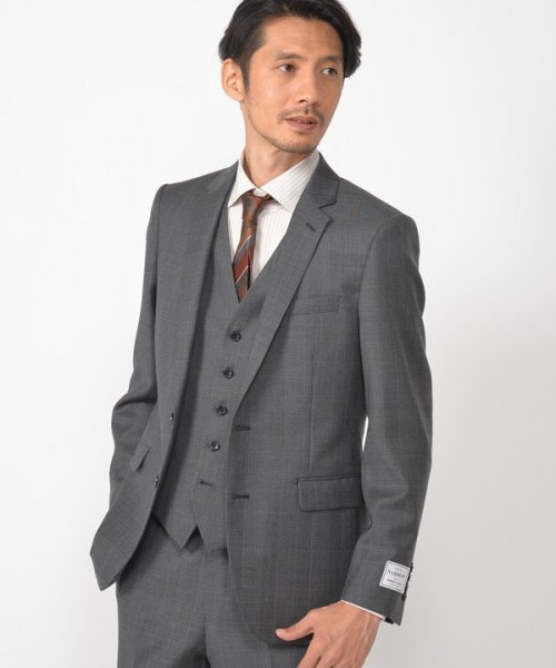 ＜伊REDA（レダ）＞グレンチェック柄アクティブスーツ／別売りベストあり／2ピースビジネスセットアップスーツ