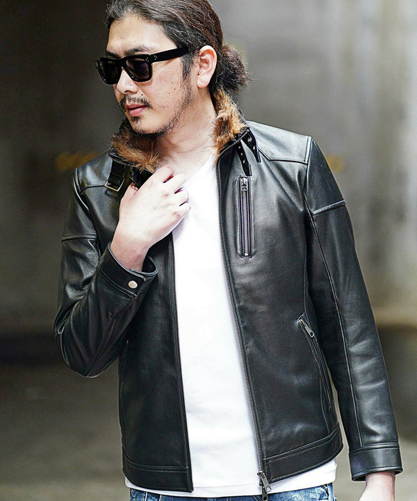 セール 50%OFF】ファー付きレザーシングルライダース(504420488 セール 50%OFF】ファー付きレザーシングルライダース(504420488