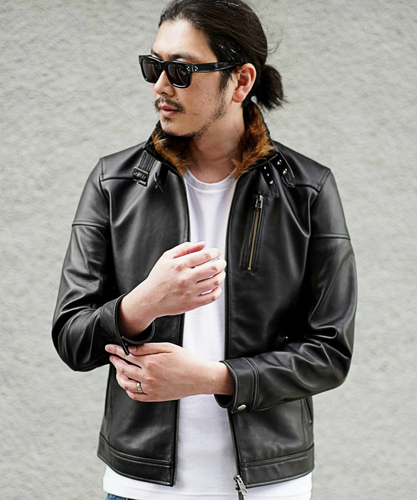セール 50%OFF】ファー付きレザーシングルライダース(504420488 セール 50%OFF】ファー付きレザーシングルライダース(504420488