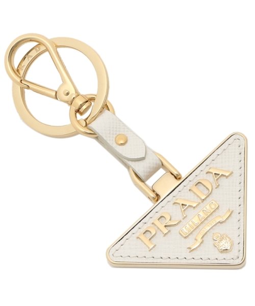 セール プラダ キーリング キーホルダー メタル サフィアーノ ホワイト トライアングルロゴ ホワイト メンズ レディース Prada 1pp128 053 F0009 プラダ Prada D Fashion