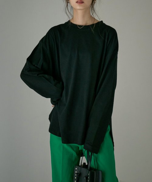 M L 無地 白 ロンt カットソー 長袖 レディース レイヤード 重ね着 トップス ルーズtシャツ 綿 コットン ロングtシャツ スリット ラウンドヘム 大 ファッションレター Fashion Letter D Fashion