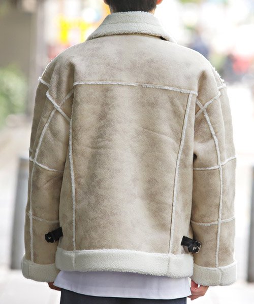フェイクムートンワイドライダースジャケット ライダースジャケット メンズ フェイクムートン 裏ボア ラグスタイル Luxstyle D Fashion