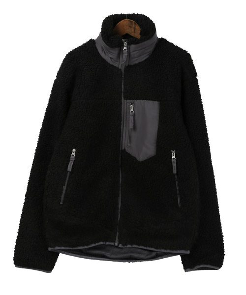 ポケット付きボアジップブルゾン　ブラック ラグスタイル LUXSTYLE パッチポケット付きボアZIPブルゾン