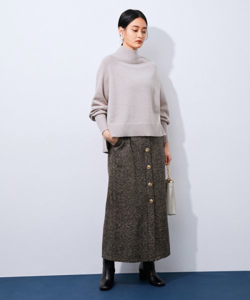 【アウトレット店舗・WEB限定】起毛ヘリンボーンIラインボタンスカート