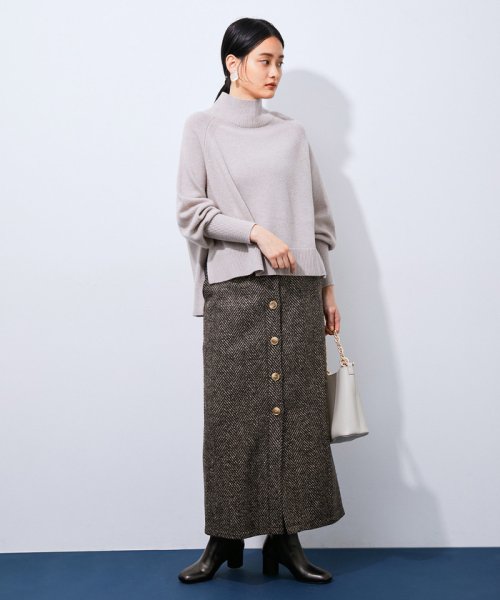 【アウトレット店舗・WEB限定】起毛ヘリンボーンIラインボタンスカート