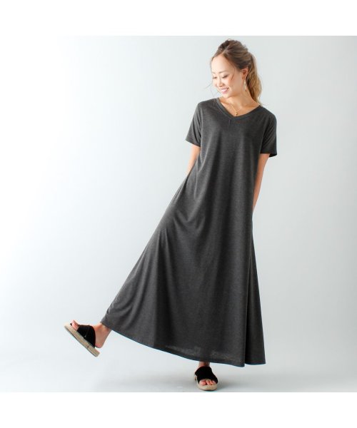Aラインゆったり半袖マキシ丈ワンピース ジュノア Junoah D Fashion Aラインゆったり半袖マキシ丈ワンピース ジュノア Junoah D Fashion