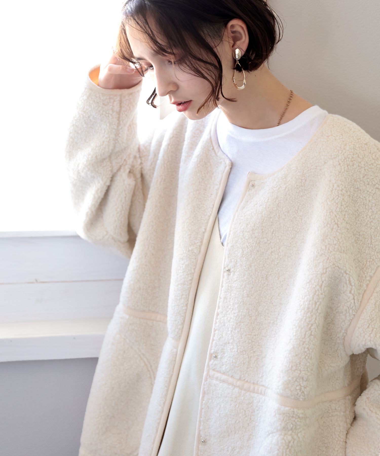 クーポン】【セール60%OFF】圧縮ボア×フェイクスエード。上品見え
